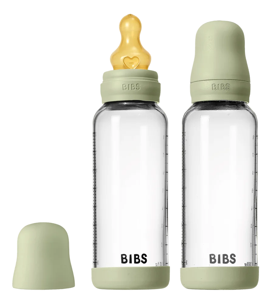 BIBS Glass Baby Bottle Round Latex 240 ml Medium Flow Sage – 2 stk. v:7383925 BIBS Glass Baby Bottle Round Latex 240 ml Medium Flow Sage – 2 stk. v:7383925