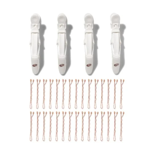 T3 Clip Kit with 4 Alligator Clips and 30 Rose Gold Bobby Pins White/Rose Gold v:1343464