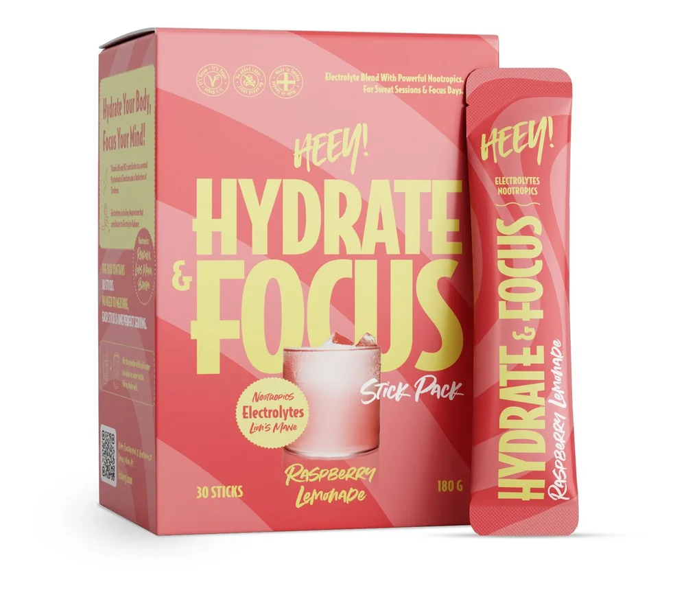Heey! Hydrate & Focus Electrolytes – Raspberry Lemonade – Stick Pack – 30 stk. v:2932588 Heey! Hydrate & Focus Electrolytes – Raspberry Lemonade – Stick Pack – 30 stk. v:2932588
