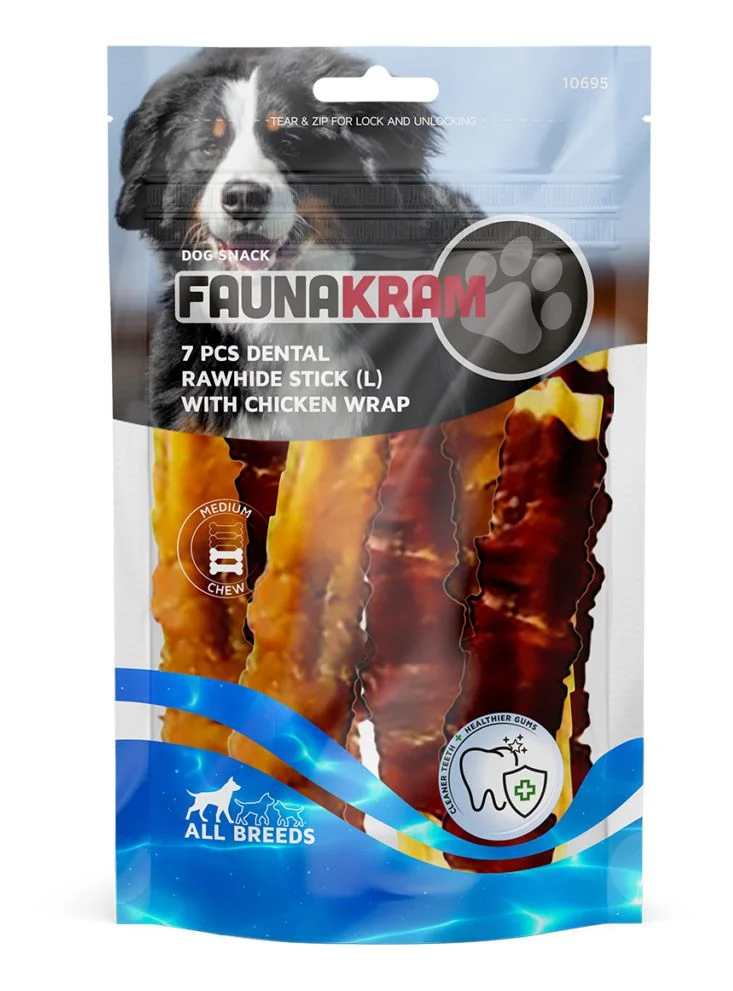 Faunakram dental sticks m. kyllingewrap, kornfri str. L – 220 g. v:9429763 Faunakram dental sticks m. kyllingewrap, kornfri str. L – 220 g. v:9429763