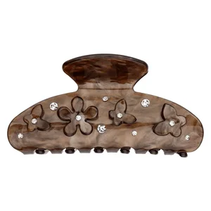 DARK Flower & Butterfly Hair Claw Chocolate Brown With Crystal v:6914272