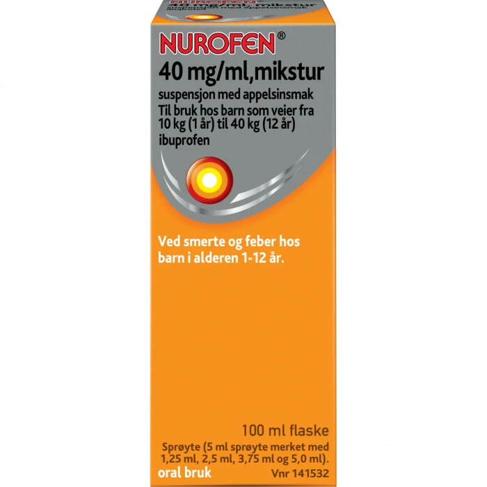 Nurofen 40 mg/ml mikstur appelsinsmak 100 ml v:6015381 Nurofen 40 mg/ml mikstur appelsinsmak 100 ml v:6015381