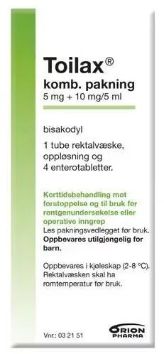 Toilax enterotabletter 5 mg + rektalvæske 10 mg/5ml v:6869619