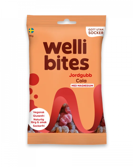 Wellibites jordbær og cola sukkerfritt godteri med magnesium 70 g v:4192458 Wellibites jordbær og cola sukkerfritt godteri med magnesium 70 g v:4192458